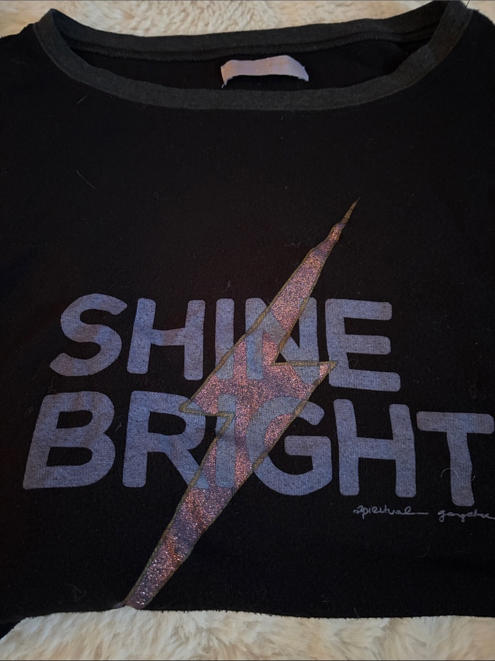 Spiritual Gangster Black Graphic 'Shine Bright' Top with Glitter Bolt